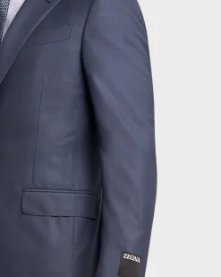 Mid Blue Windowpane Overcheck 15Milmil15 Wool Suit