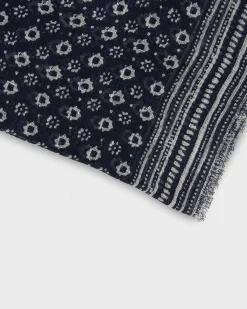 Midnight Flower Pattern Frayed Edge Linen Scarf