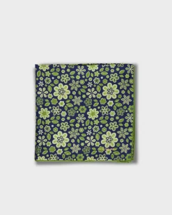 Midnight With Lime Green Floral Silk Tie