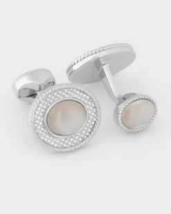 Moonstone Sterling Silver Cable Oval Cufflinks
