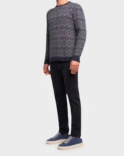 Navy And Grey Wool Blend Knit