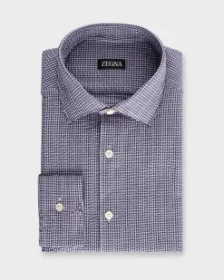 Navy And White Gingham Seersucker Cotton Shirt