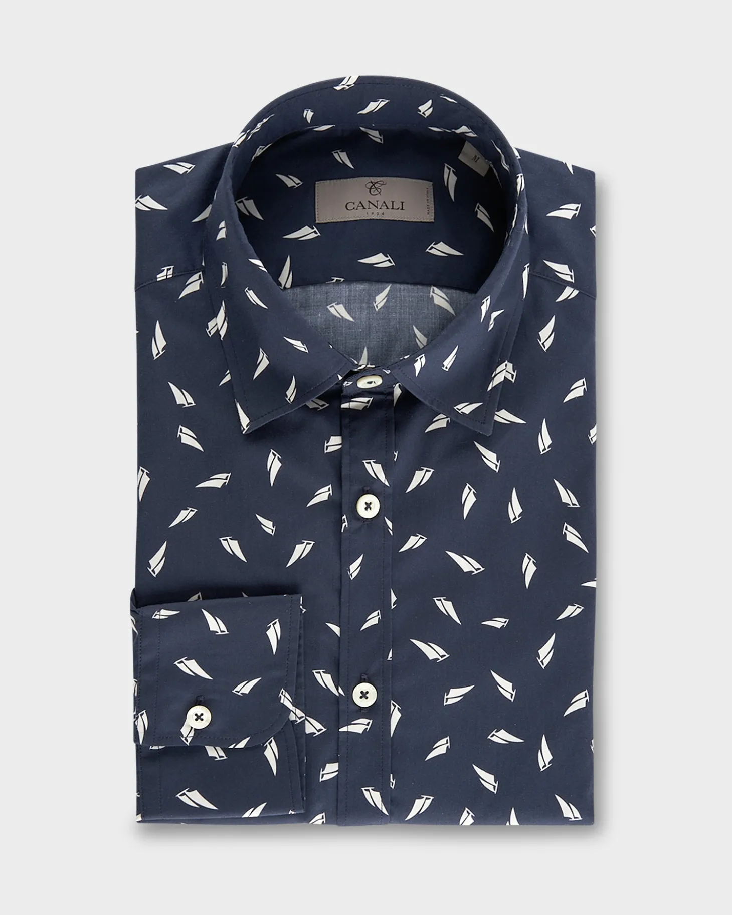Navy And White Sailing Boat Pattern Cotton Shirt