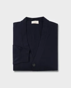 Navy Blue Extrafine Merino Button Up Cardigan