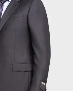Navy Blue Microcheck Achilfarm Wool Silk Suit