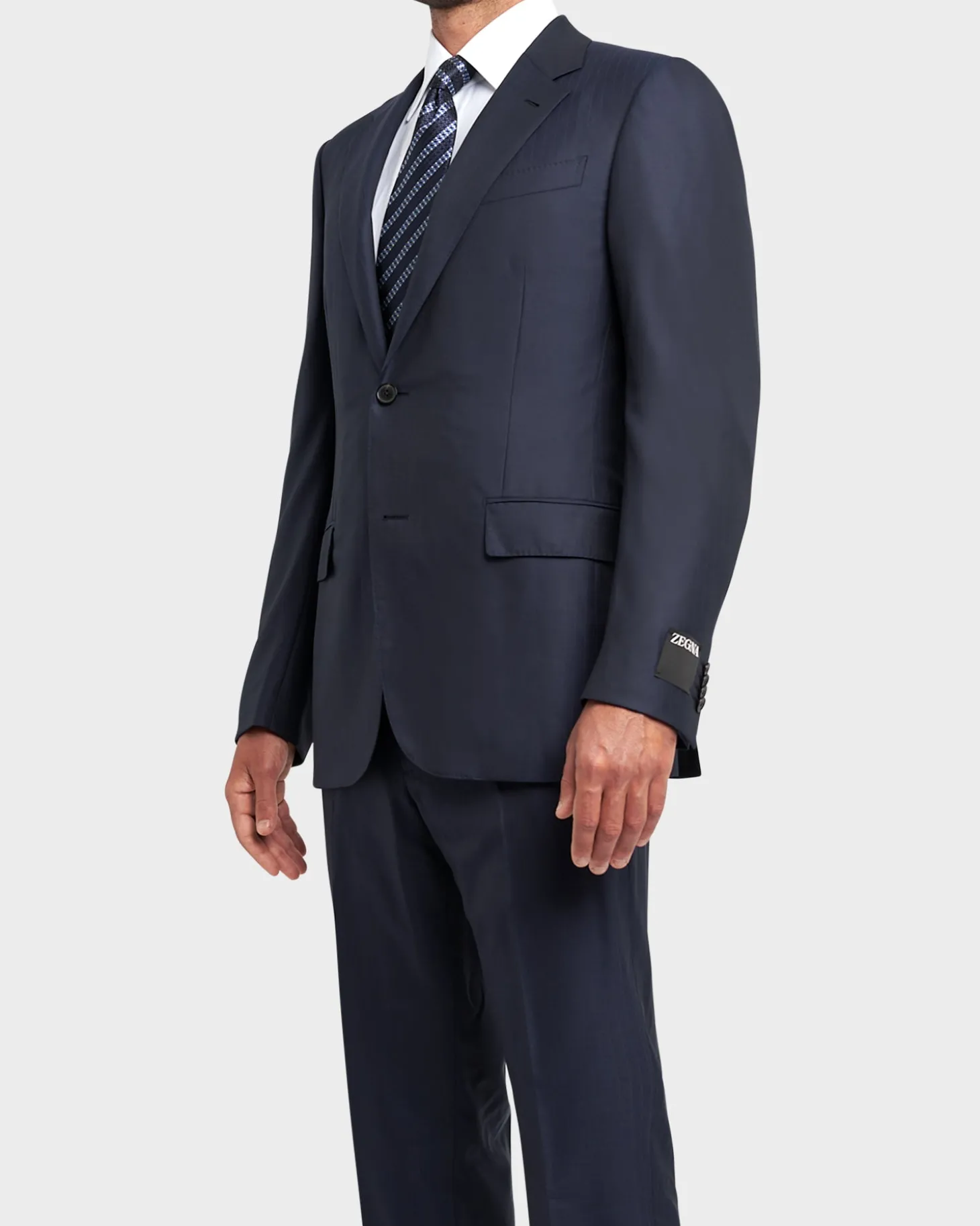 Navy Blue Self Strip 15Milmil15 Wool Suit