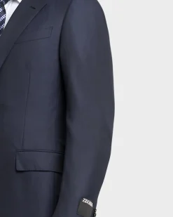 Navy Blue Self Strip 15Milmil15 Wool Suit