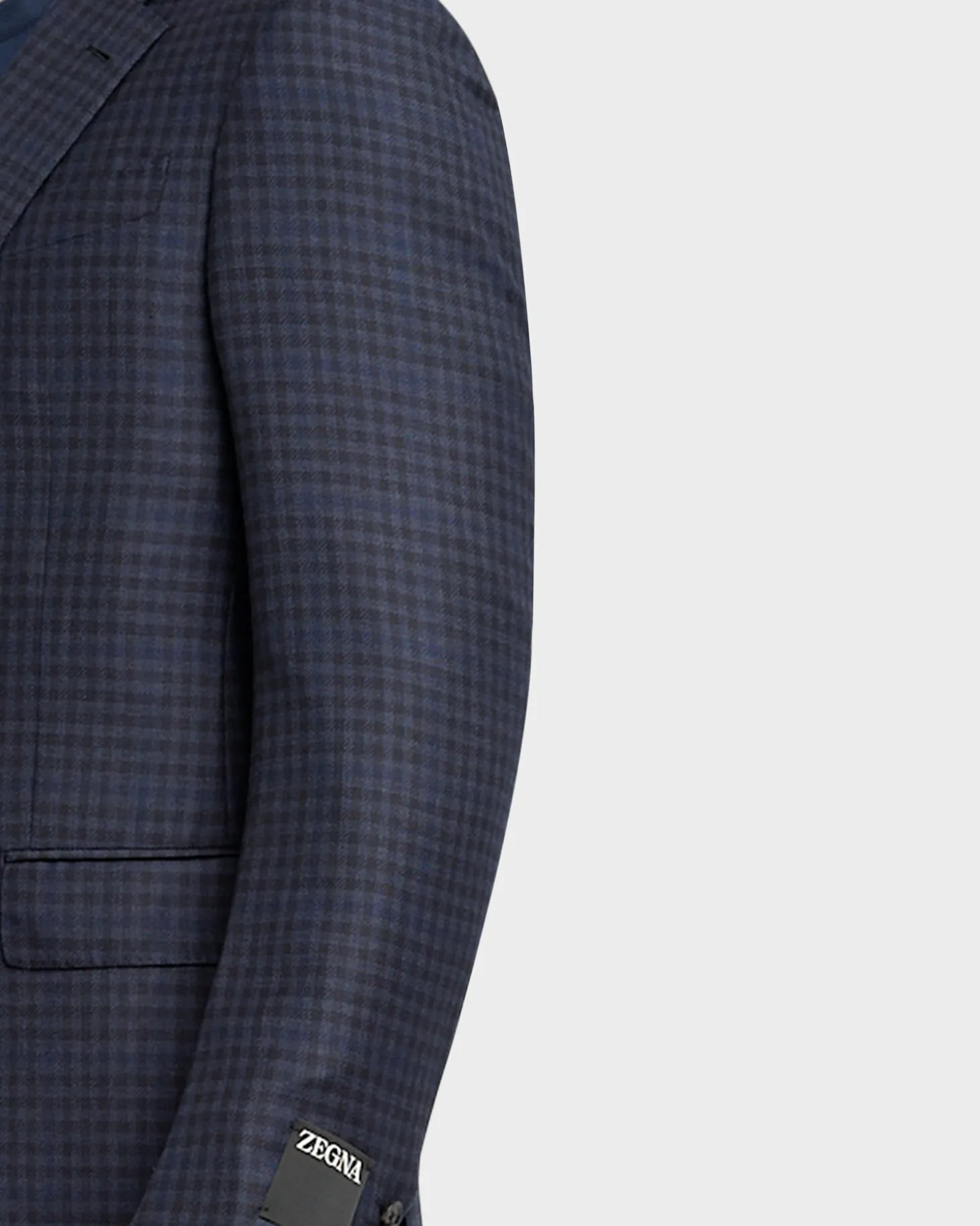 Navy Check Wool Silk Sports Jacket