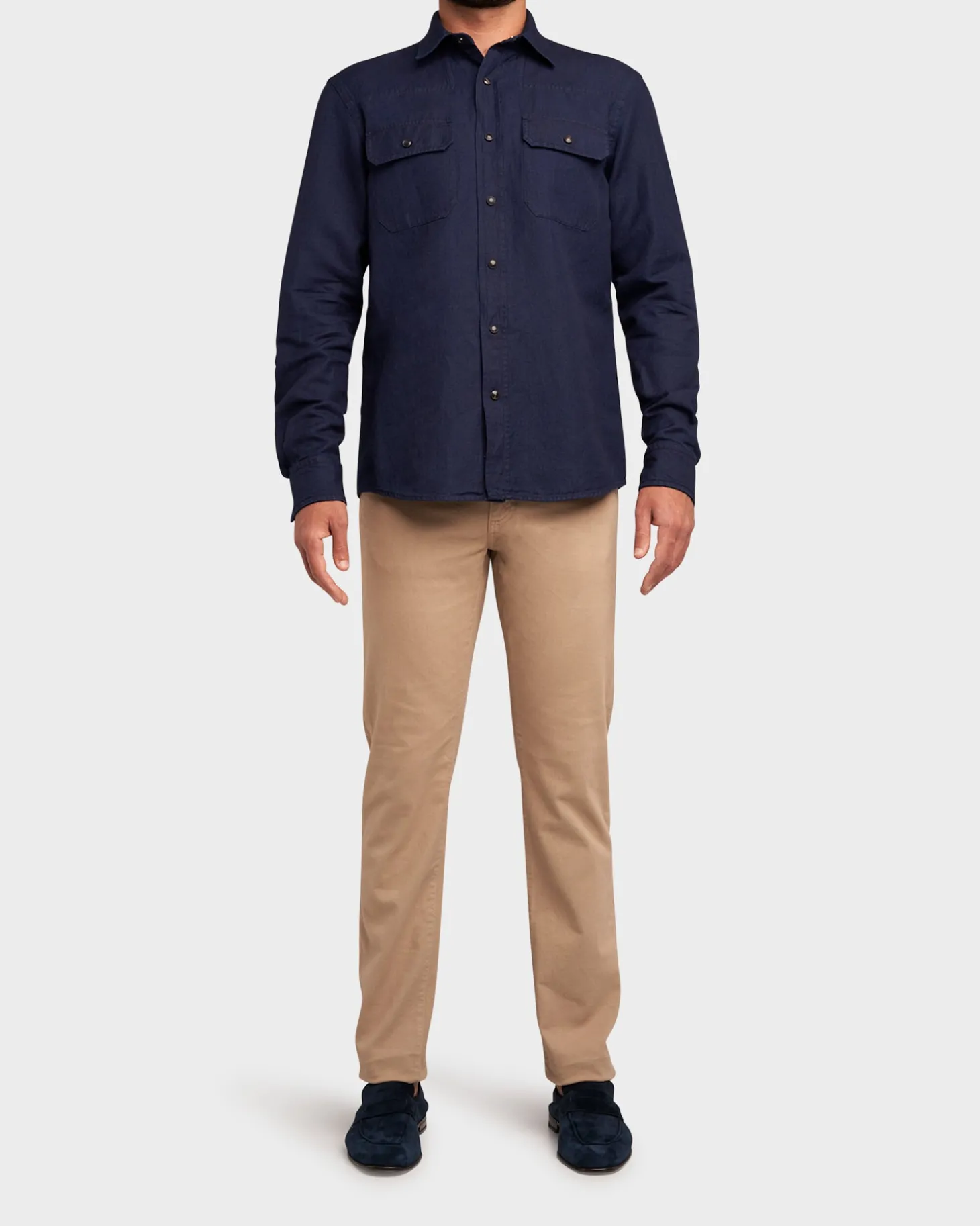 Navy Cotton Linen Overshirt