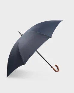 Navy Oxford Umbrella With Wood Handle