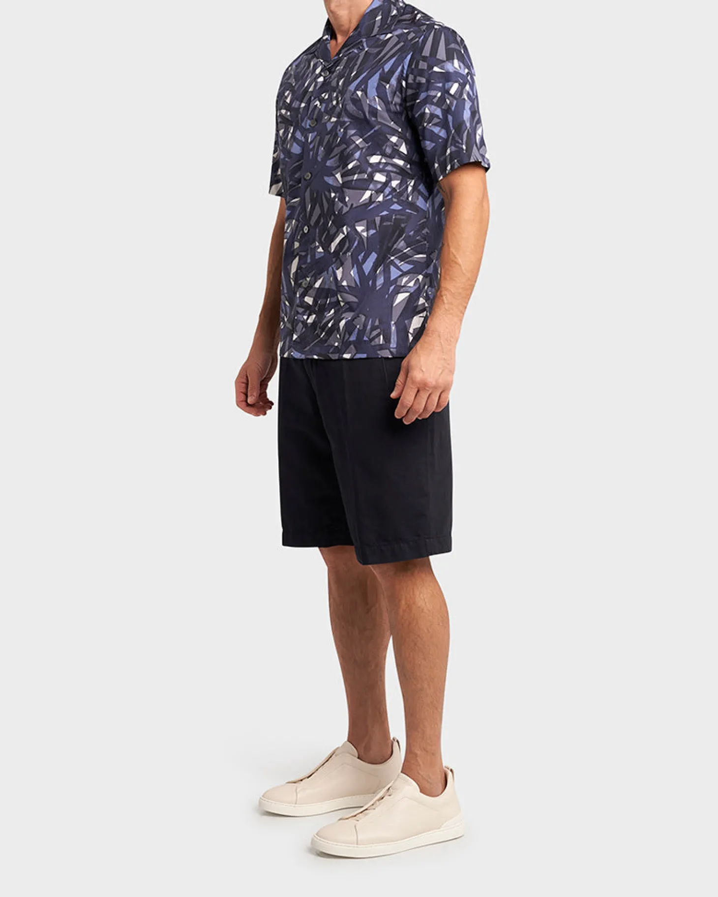 Navy Palm Print Cotton Shirt