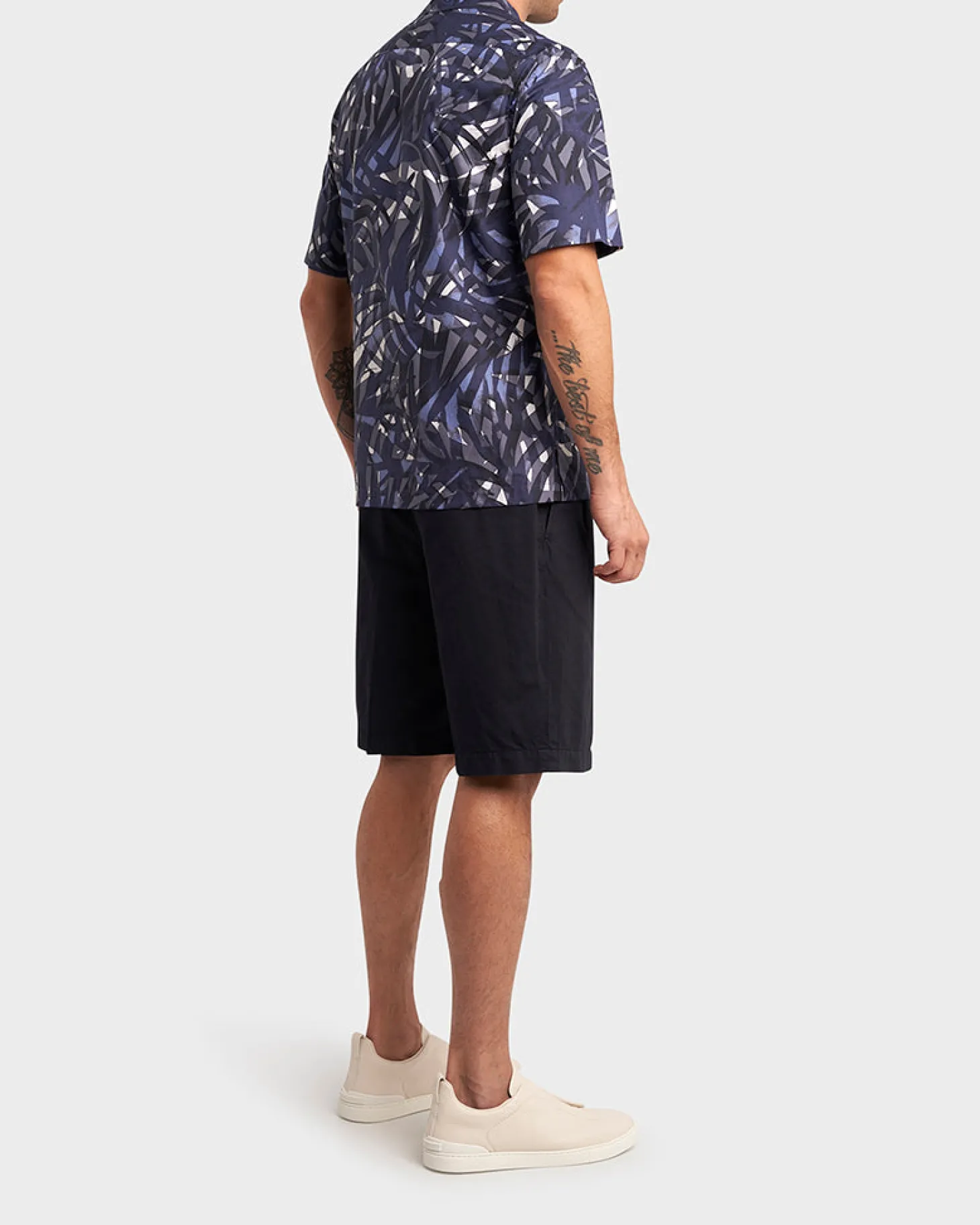 Navy Palm Print Cotton Shirt