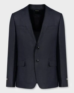 Navy Textured Linen Wool Sports Jacket