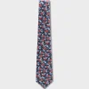 Navy With Red And White Flower Pattern Silk Tie