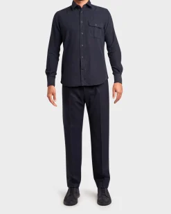 Navy Wool Carrot Fit Trousers