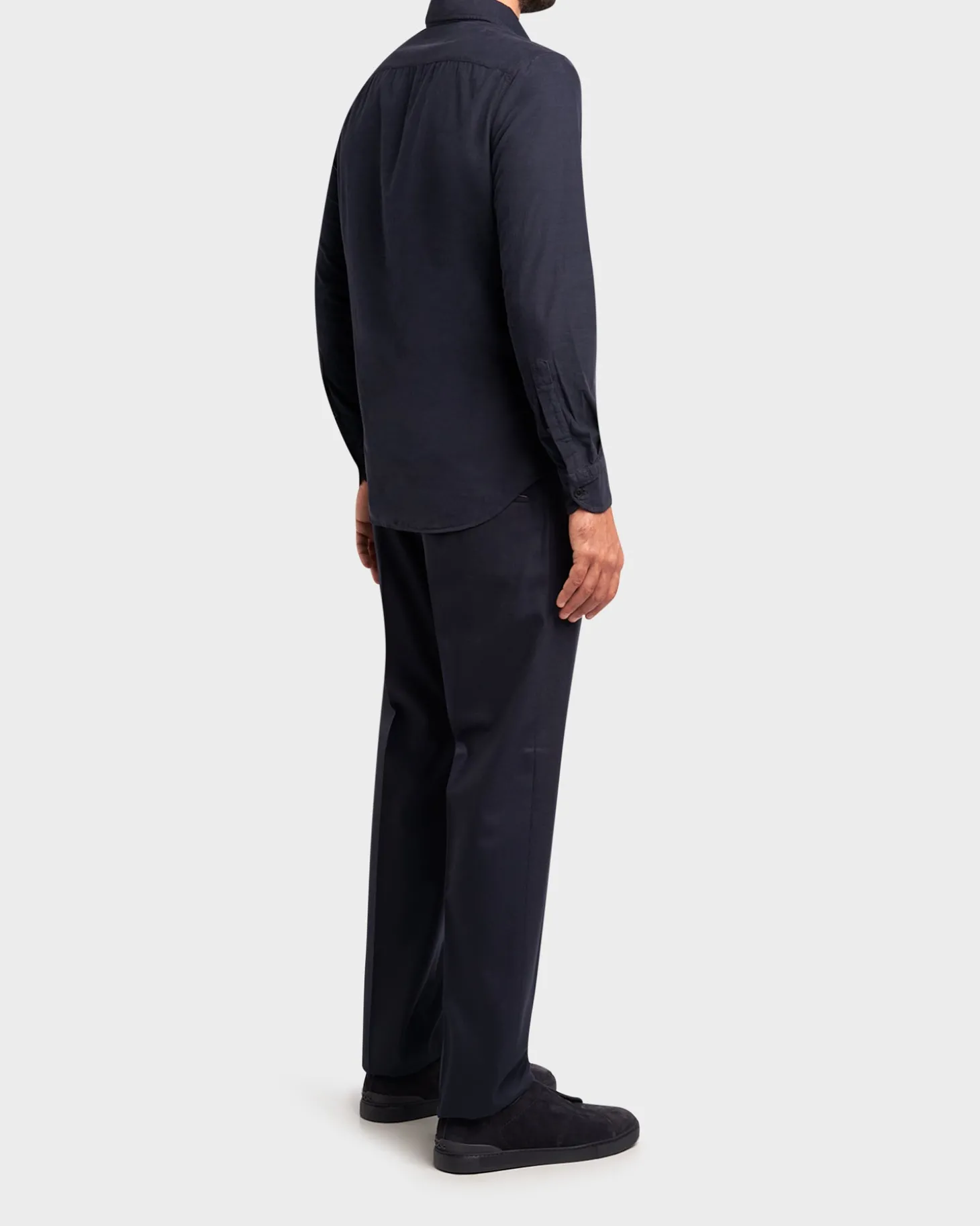 Navy Wool Carrot Fit Trousers