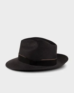 New Fedora Black With Taupe Panama Hat