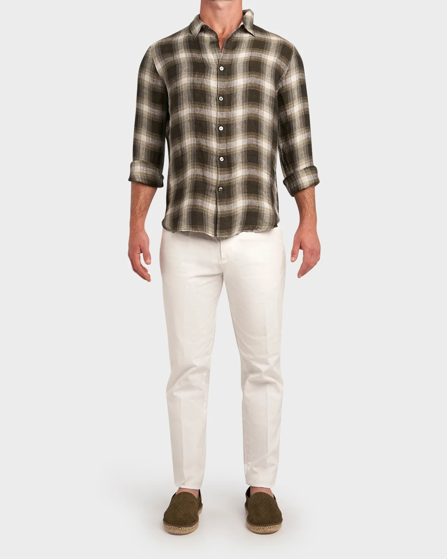 Olive Check Linen Shirt