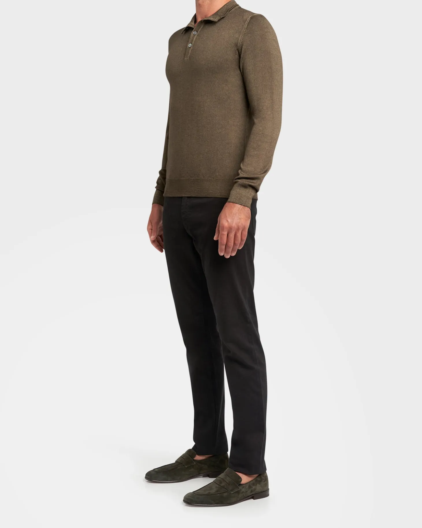 Olive Green Merino Wool Polo Knit