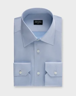 Pale Blue Microstructure 100 Fili Cotton Shirt