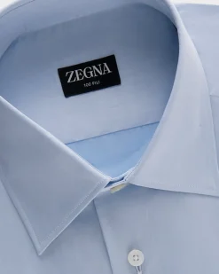 Pale Blue Microstructure 100 Fili Cotton Shirt