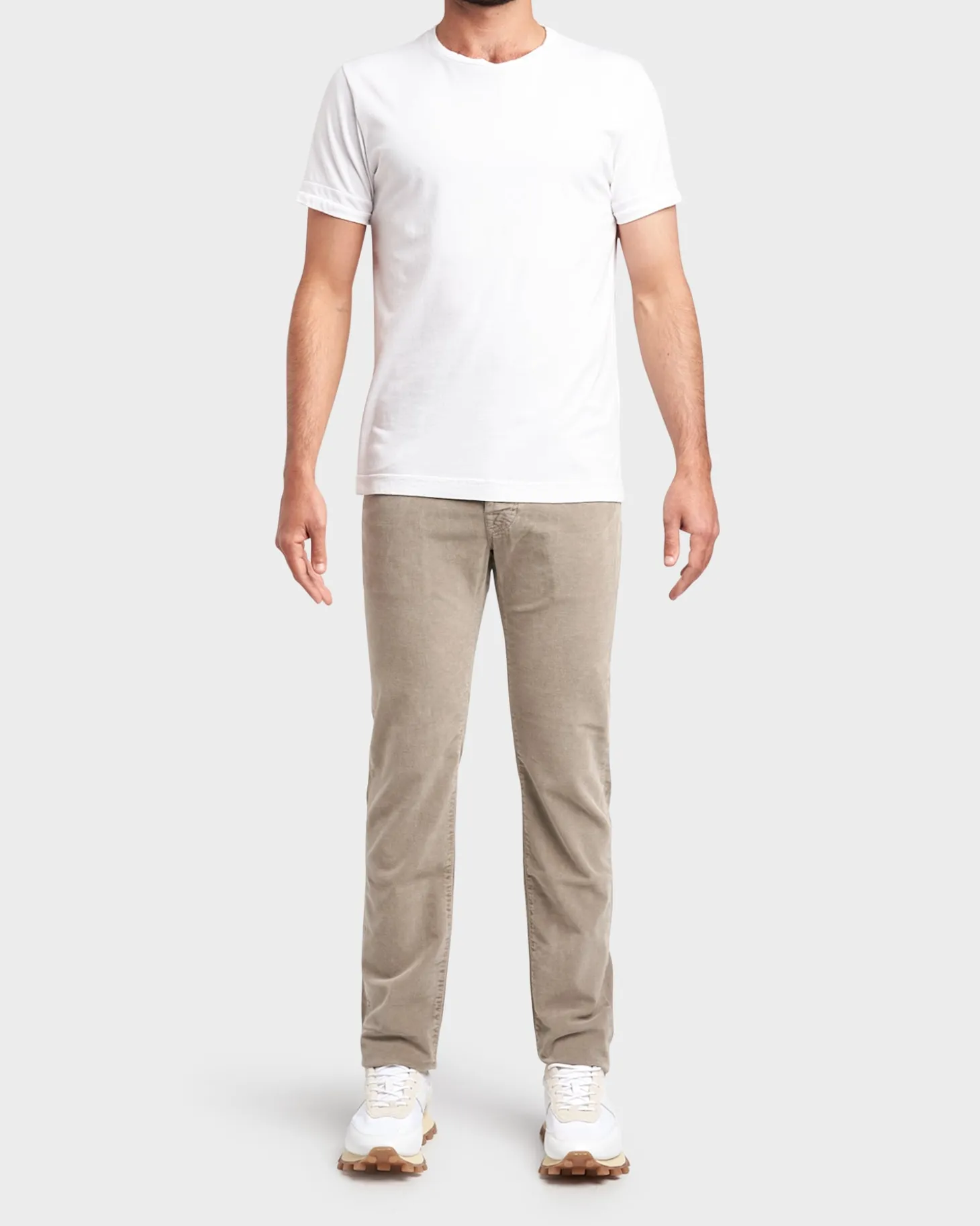 Pale Grey Brushed Cotton Stretch Trousers