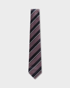 Pink Dark Blue And White Diagonal Stripe Tie