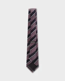 Pink Dark Blue And White Diagonal Stripe Tie