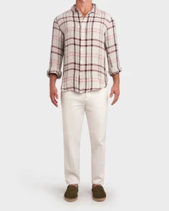 Pink Grey And White Check Linen Shirt
