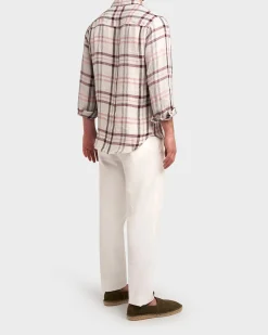 Pink Grey And White Check Linen Shirt