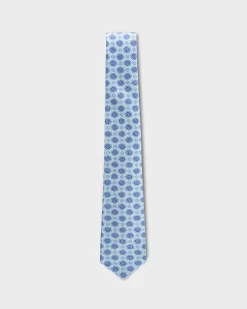 Powder Blue Flower Pattern Silk Linen Tie
