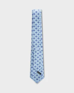 Powder Blue Flower Pattern Silk Linen Tie