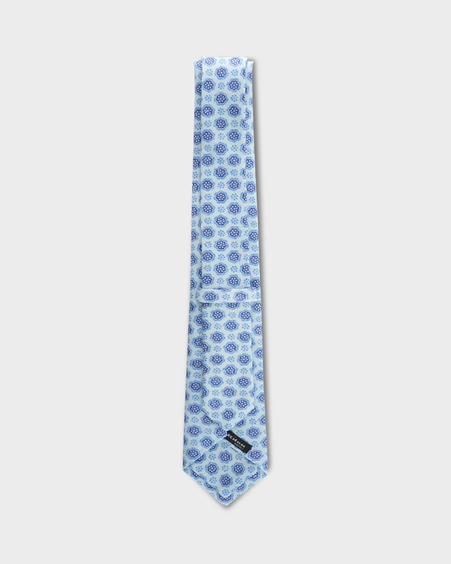 Powder Blue Flower Pattern Silk Linen Tie