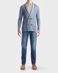 Powder Blue Viscose Cotton Double Breasted Cardigan