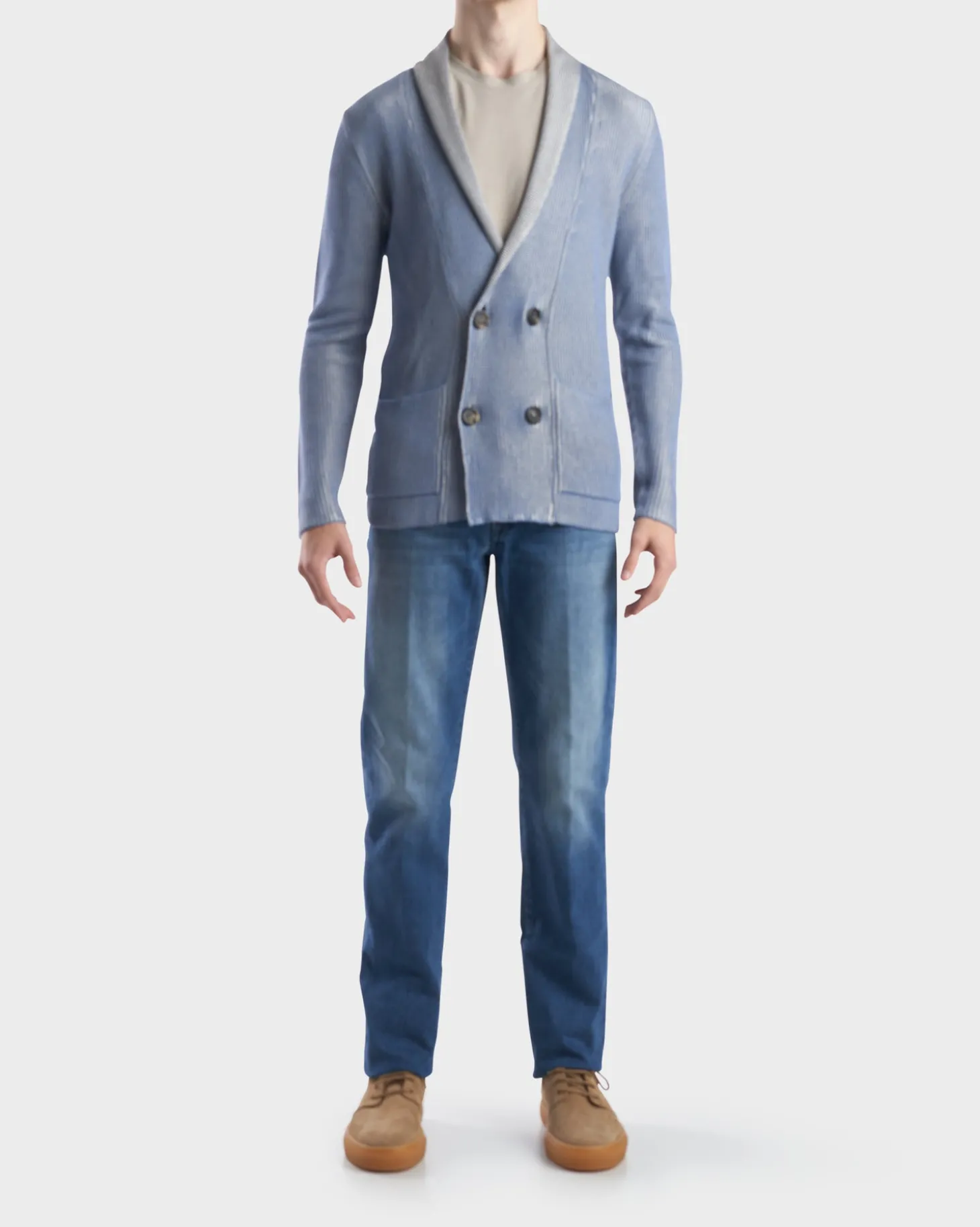 Powder Blue Viscose Cotton Double Breasted Cardigan