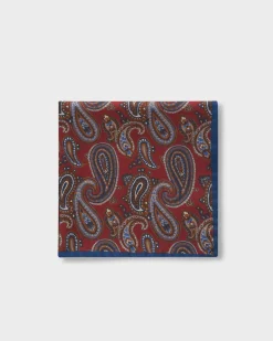 Red And Blue Silk Paisley Pocket Square