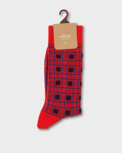 Red And Blue Square Pattern Socks