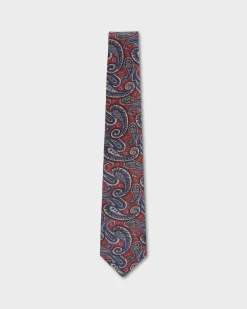 Red With Blue And Gold Paisley Tie