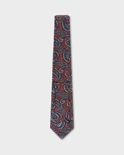 Red With Blue And Gold Paisley Tie
