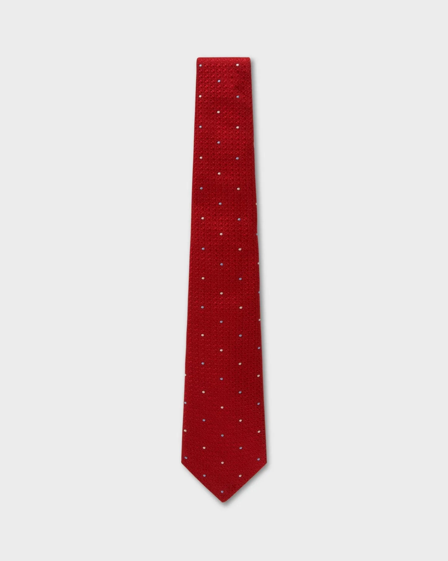 Red With Blue And Ivory Dots Silk Tie