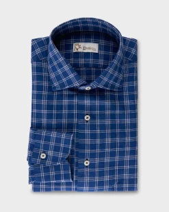 Royal Blue Cross Check Linen Cotton Shirt