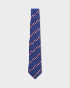 Royal Blue With Red Diagonal Stripes Silk Tie
