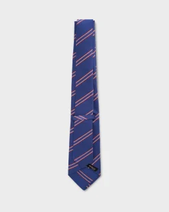 Royal Blue With Red Diagonal Stripes Silk Tie