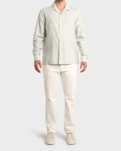 Seafoam Green Cotton Linen Silk Long Sleeve Shirt