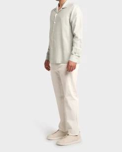Seafoam Green Cotton Linen Silk Long Sleeve Shirt