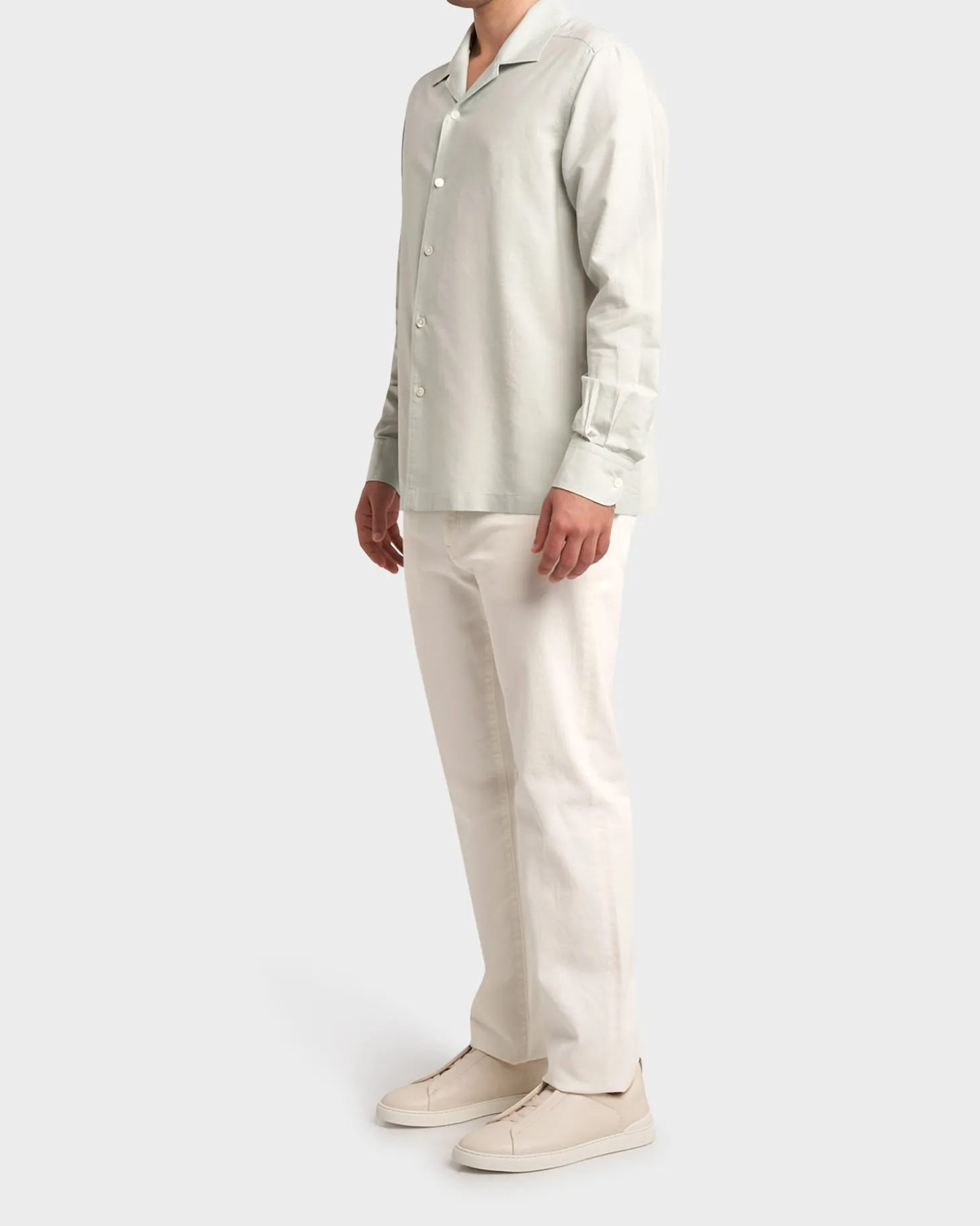 Seafoam Green Cotton Linen Silk Long Sleeve Shirt