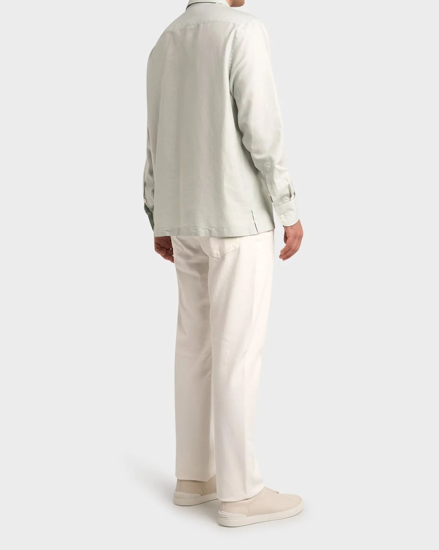 Seafoam Green Cotton Linen Silk Long Sleeve Shirt