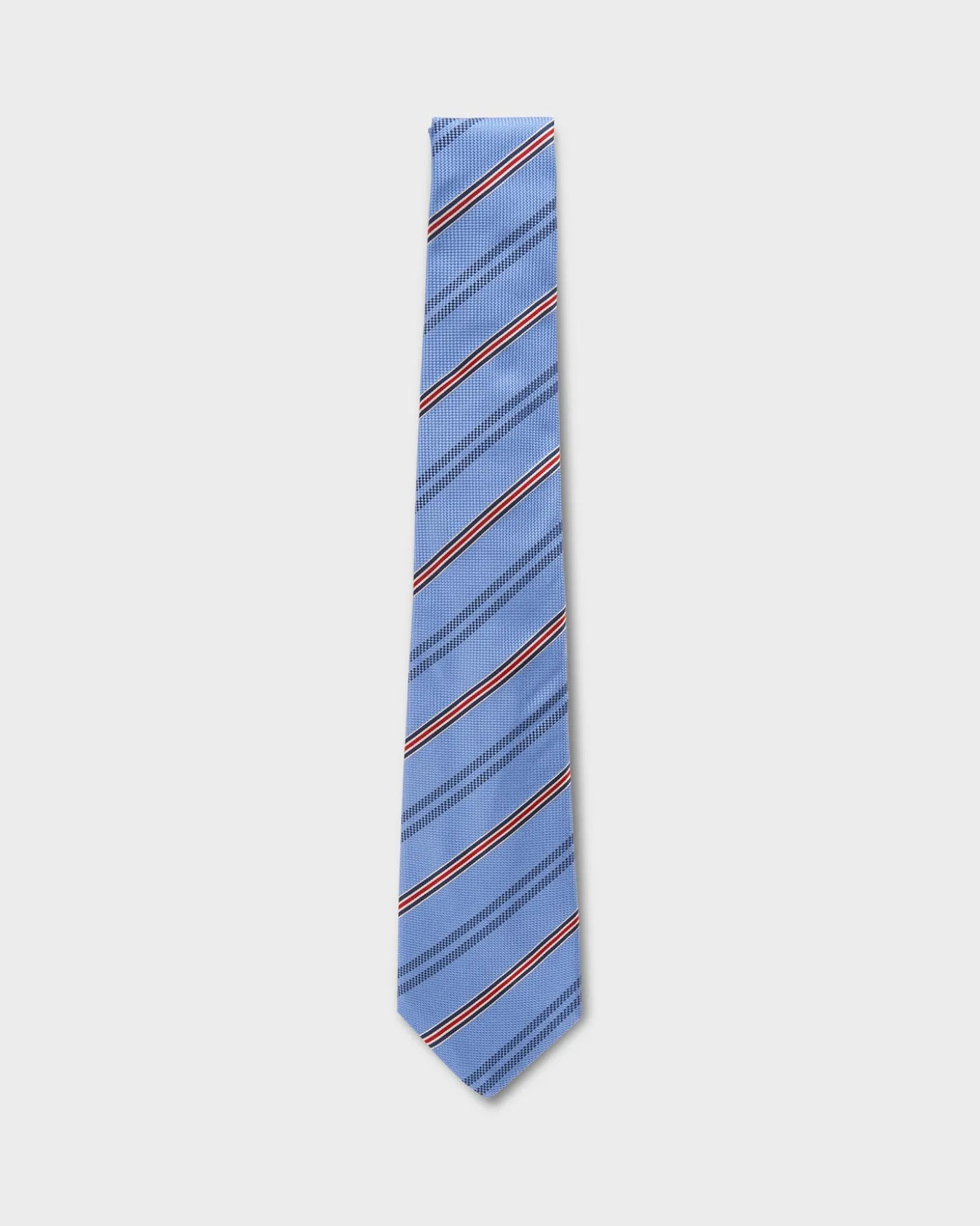 Sky Blue With Navy And Red Stripes Silk Tie
