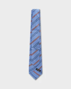 Sky Blue With Navy And Red Stripes Silk Tie