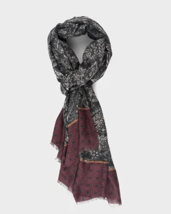 Steel Blue And Burgundy Paisley Print Modal Scarf